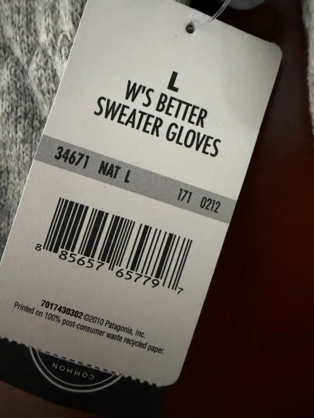 Patagonia Women’s Better Sweater Gloves Natural Gray Size L NWT 34671
